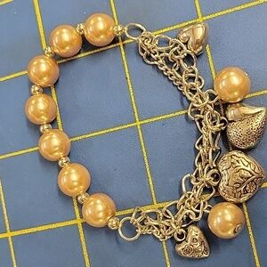 Charm Hearts Champagne Beads Stretch Bracelet